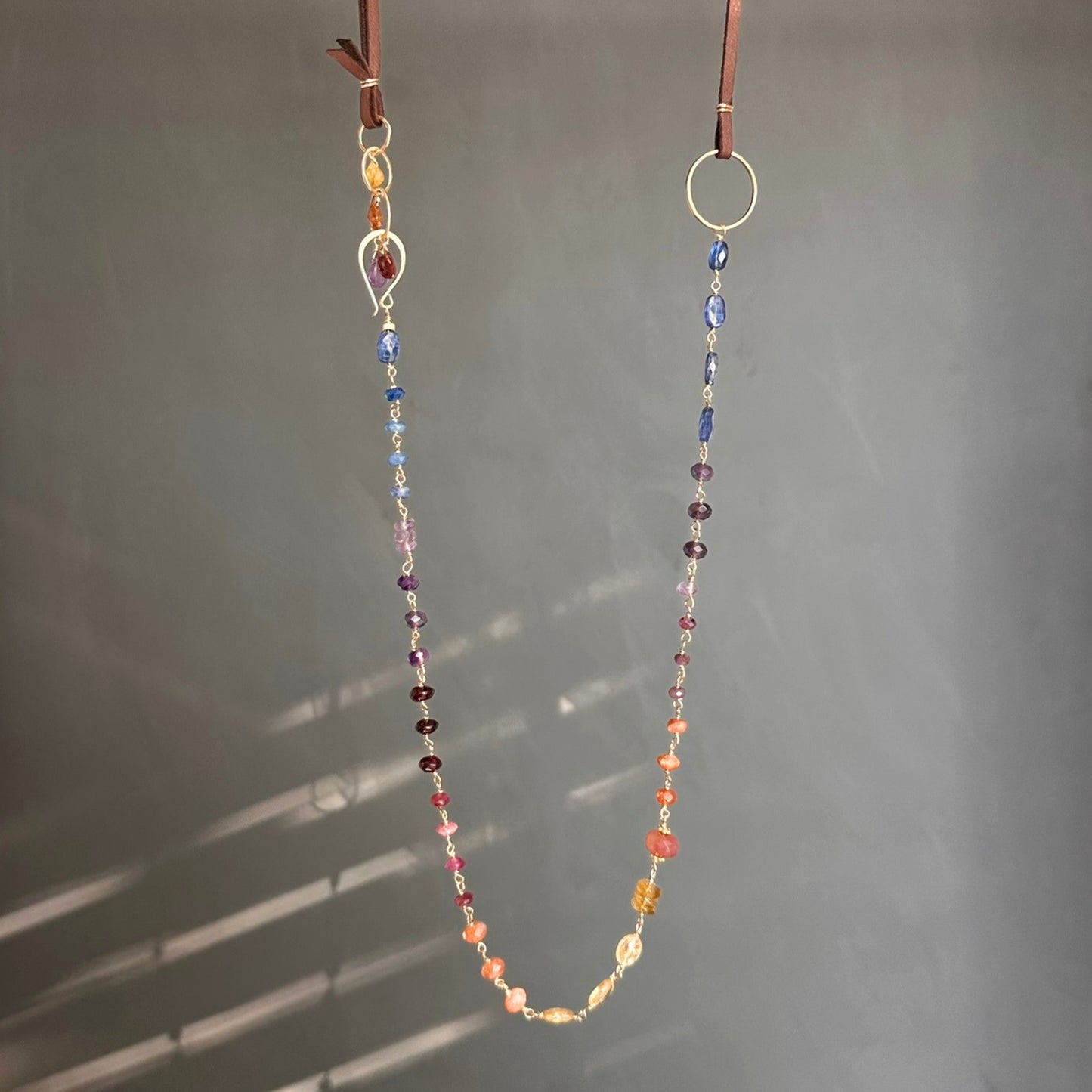 Beautiful Human | Boho Leather with Kyanite, Amethyst, Pink Tourmaline & Sunstone Necklace