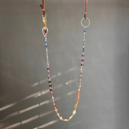 Beautiful Human | Boho Leather with Kyanite, Amethyst, Pink Tourmaline & Sunstone Necklace