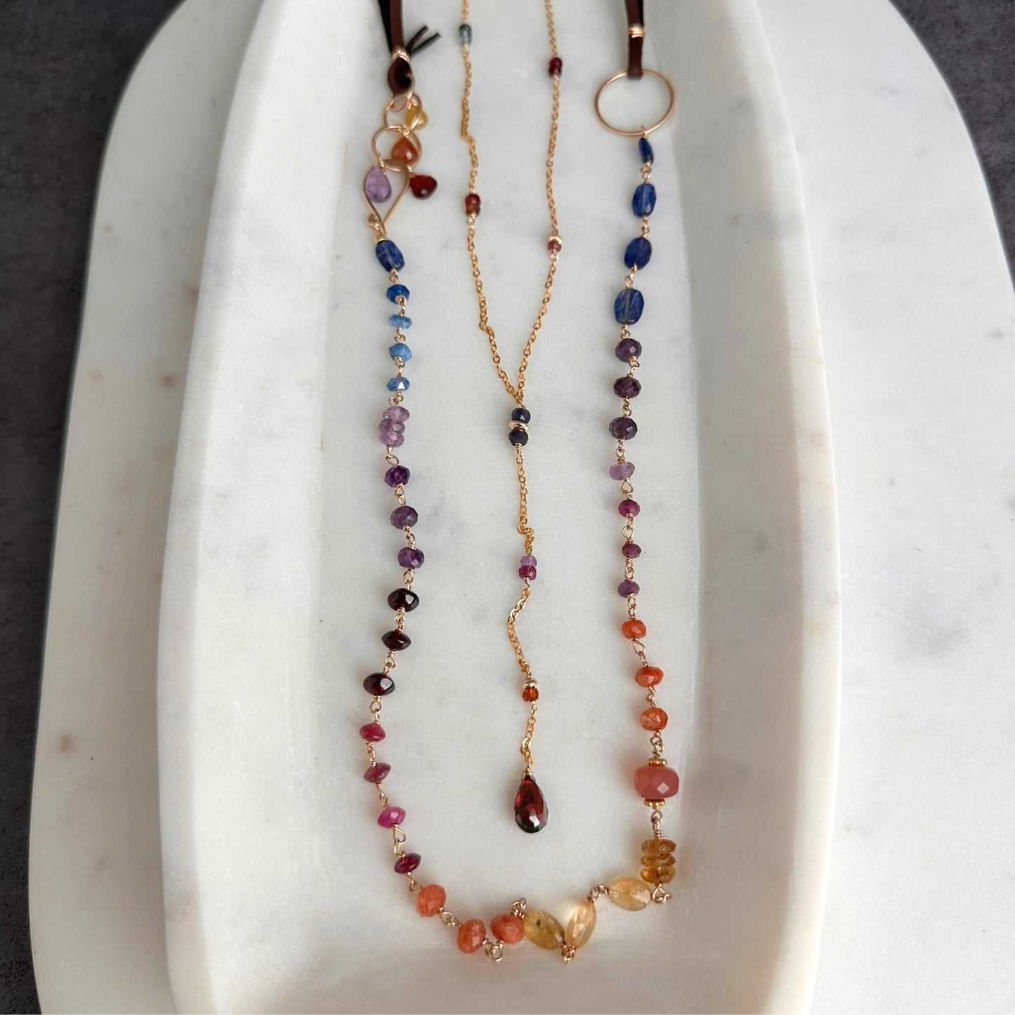 Beautiful Human | Boho Leather with Kyanite, Amethyst, Pink Tourmaline & Sunstone Necklace