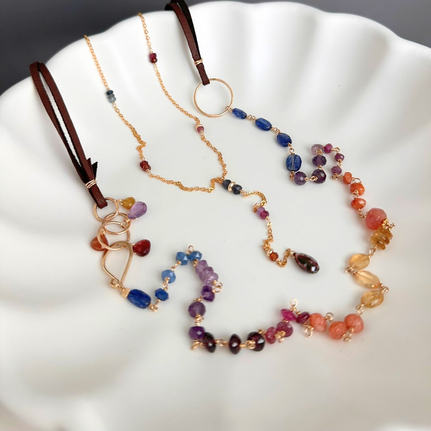 Beautiful Human | Boho Leather with Kyanite, Amethyst, Pink Tourmaline & Sunstone Necklace