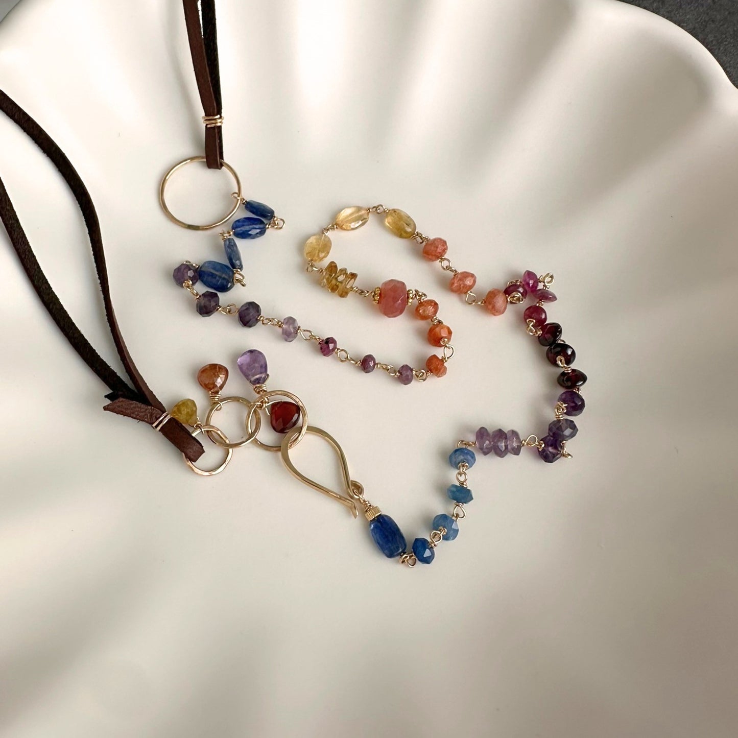 Beautiful Human | Boho Leather with Kyanite, Amethyst, Pink Tourmaline & Sunstone Necklace