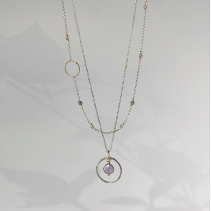 Tranquil Starlight - Layered Amethyst and Sapphire Sterling Silver and Gold Necklace