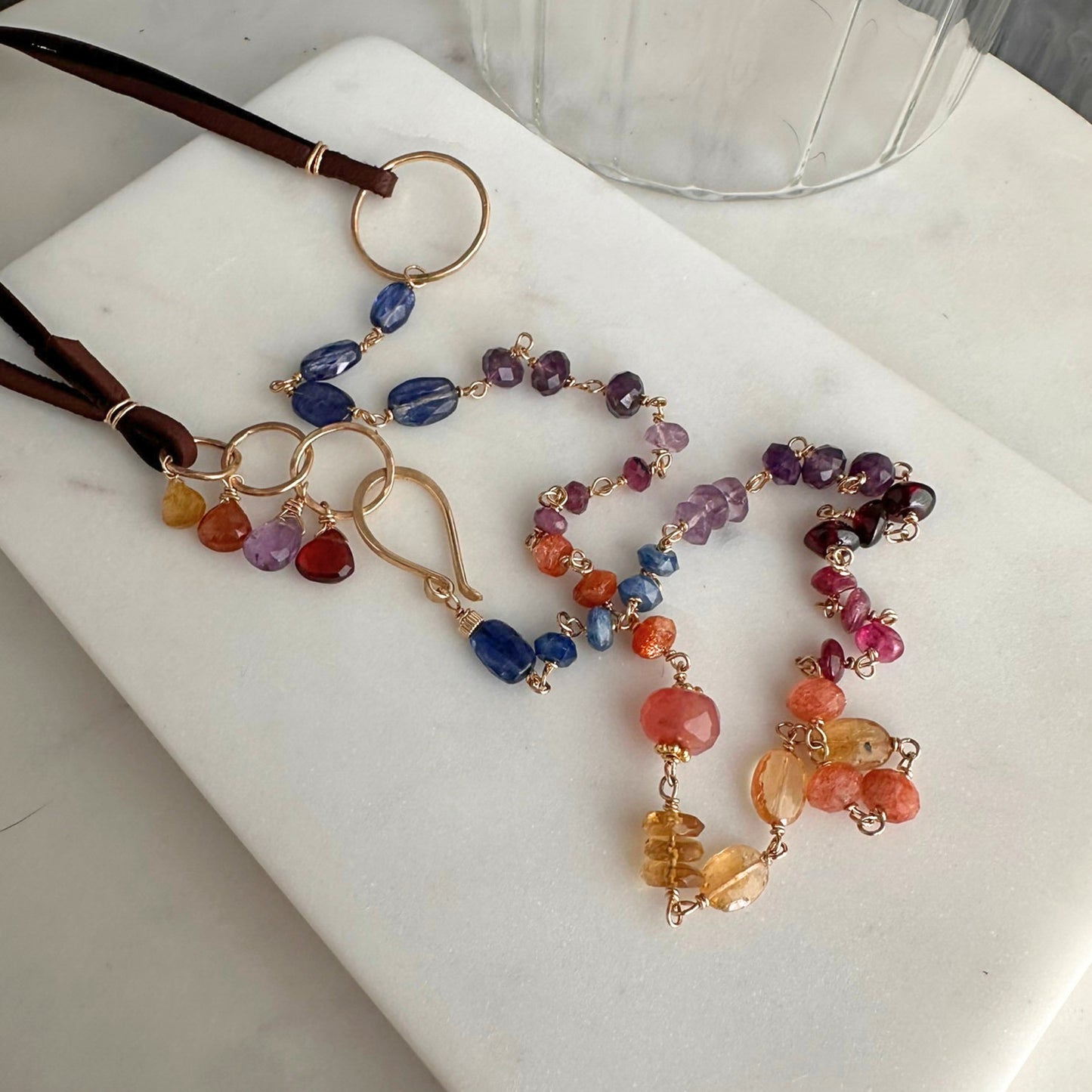 Beautiful Human | Boho Leather with Kyanite, Amethyst, Pink Tourmaline & Sunstone Necklace