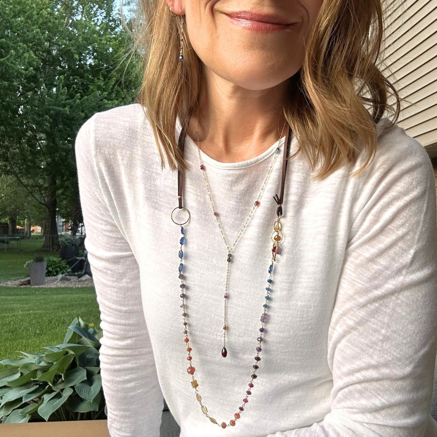 Beautiful Spirit | Gold-Filled Lariat with Sapphire, Iolite & Garnet