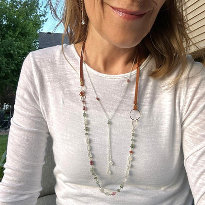Moonlit Path | Camel Leather, Moonstone and Aquamarine Necklace