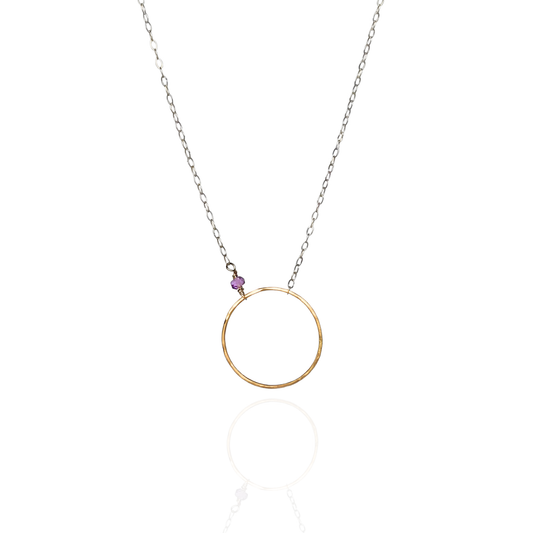 Open Heart | Sterling Silver & Gold Necklace with Amethyst