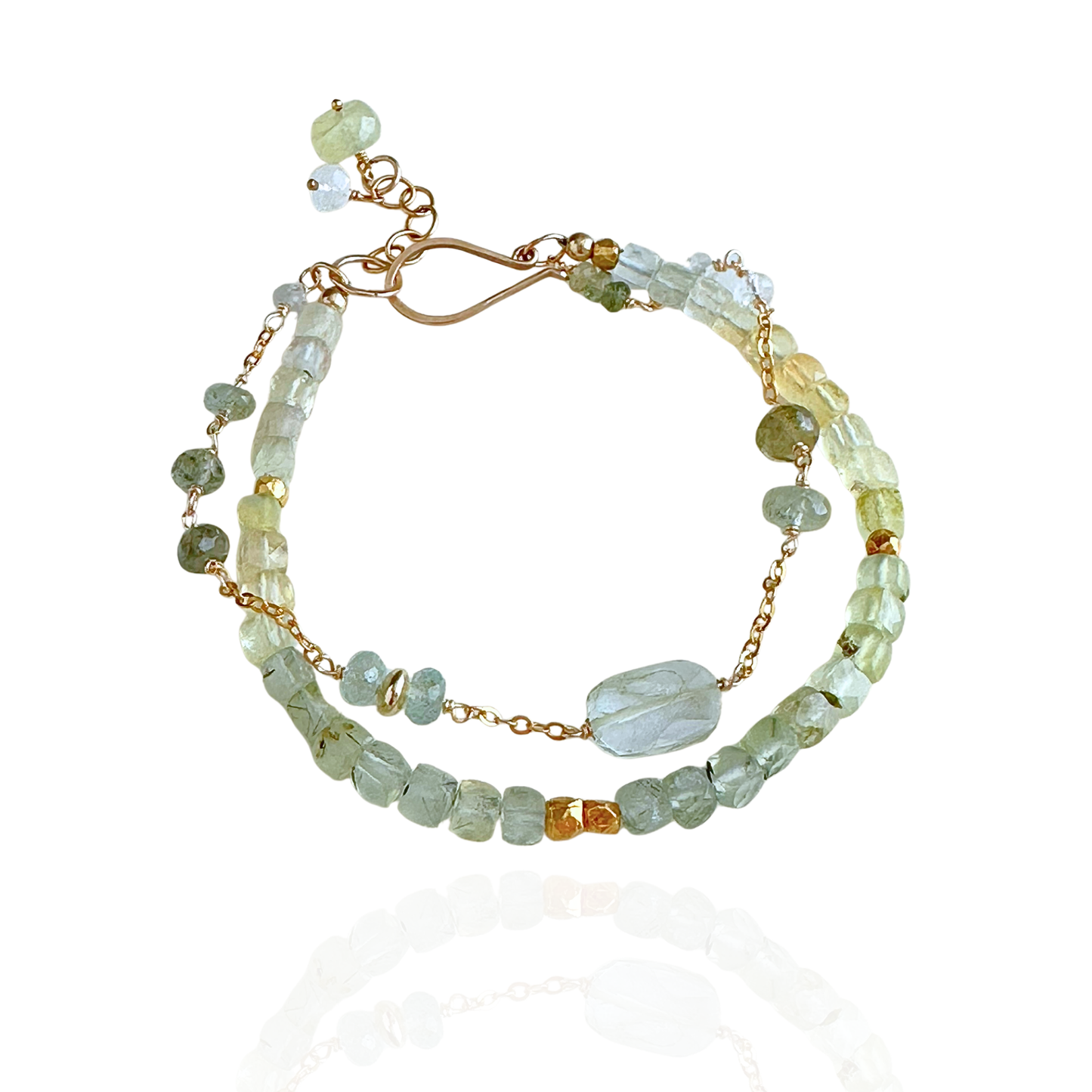 Light & Balance – Moss Aquamarine & Prehnite Gold-Filled Bracelet