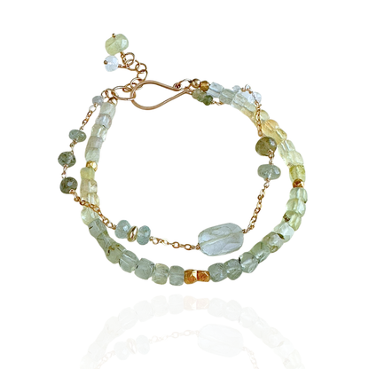 Light & Balance – Moss Aquamarine & Prehnite Gold-Filled Bracelet