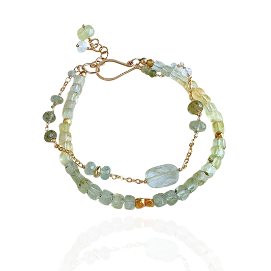 Light & Balance – Moss Aquamarine & Prehnite Gold-Filled Bracelet