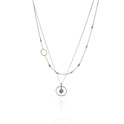 Tranquil Starlight - Layered Amethyst and Sapphire Sterling Silver and Gold Necklace