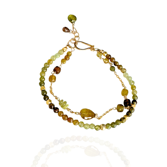 Watch Me Grow – Green Garnet Gold-Filled Double Strand Bracelet