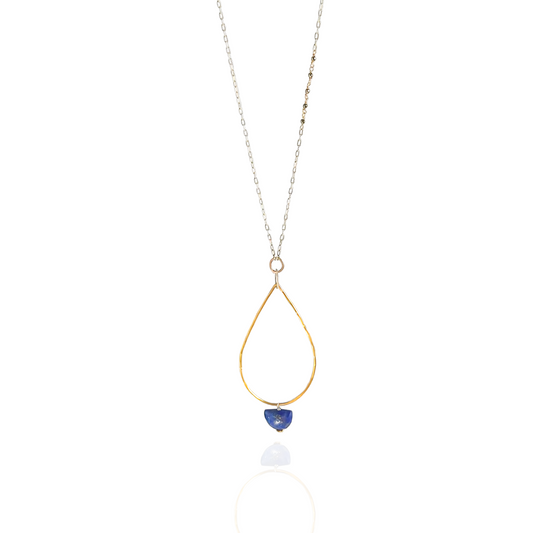 Clarity in Blue - Sterling Silver and Gold Hoop Lapis Necklace