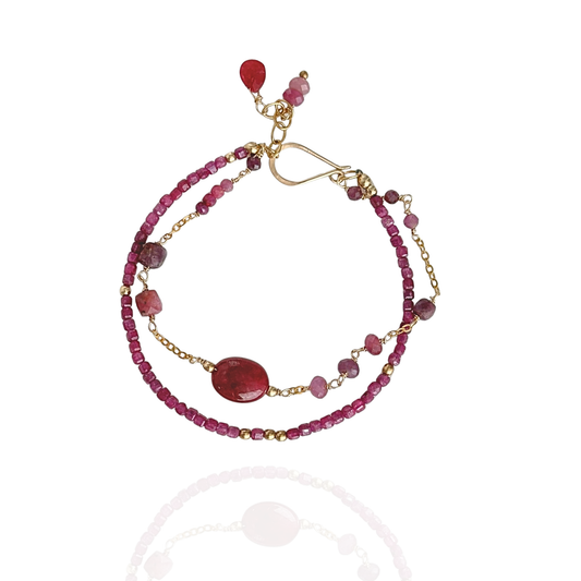 Beautiful Courage – Ruby Gold-Filled Double-Strand Bracelet