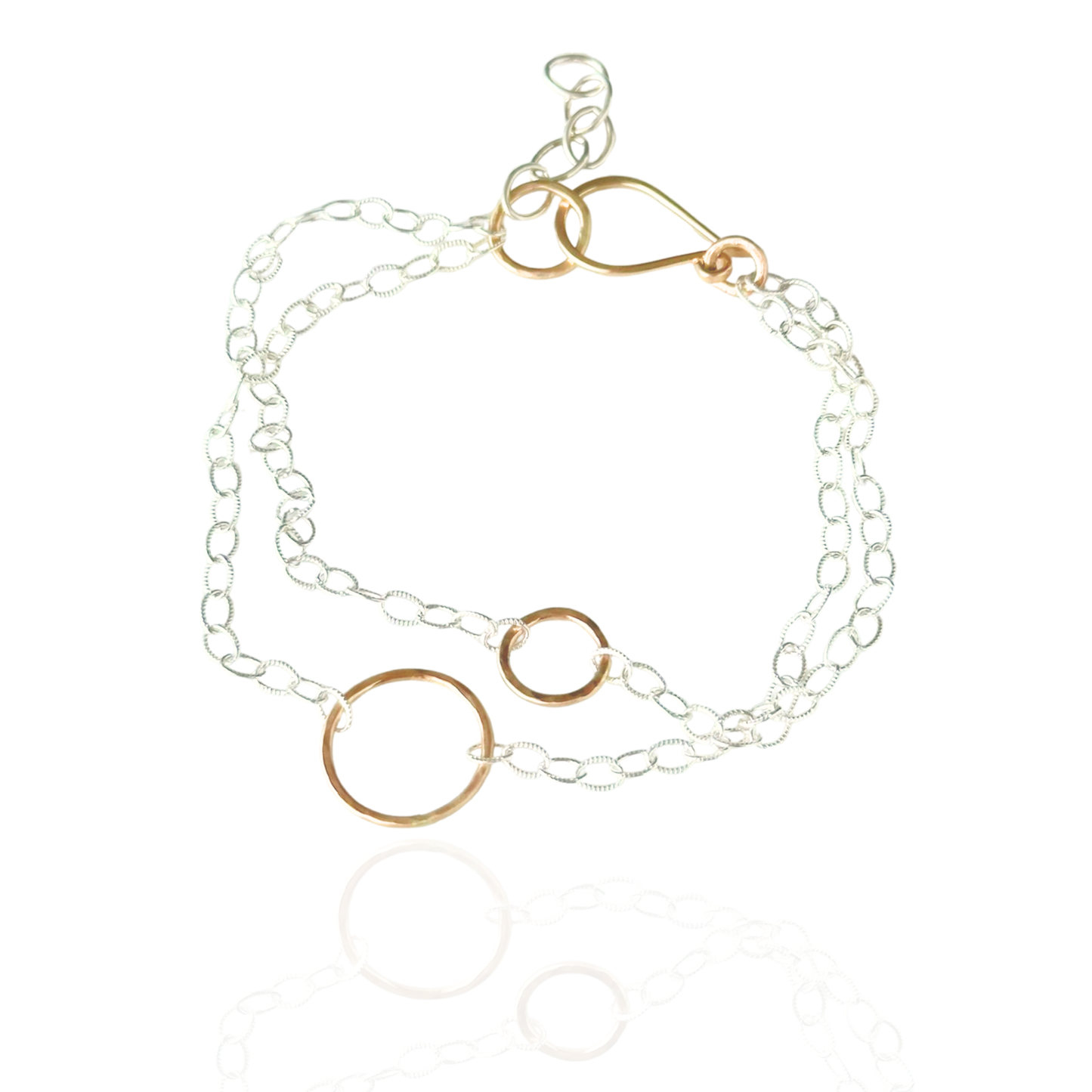 Connected to You — Double Sterling Silver Chain & Gold Hoops Bracelet