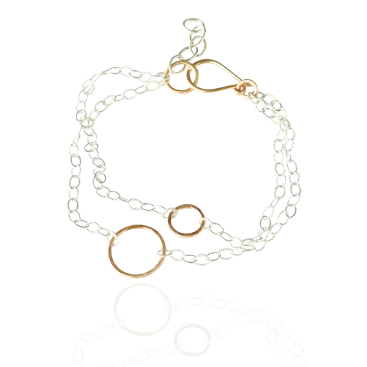 Connected to You — Double Sterling Silver Chain & Gold Hoops Bracelet