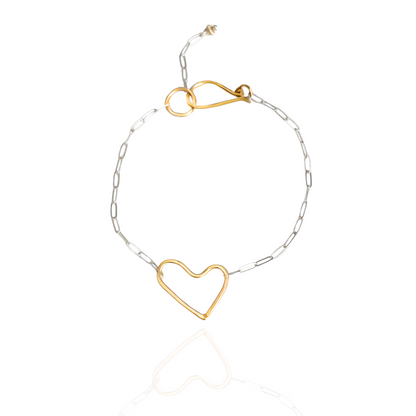 Connected Heart - Sterling Silver and Gold Heart Bracelet