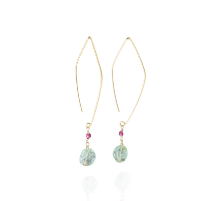 Ocean Light | Aquamarine & Ruby Gold Earrings