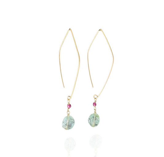 Ocean Light | Aquamarine & Ruby Gold Earrings