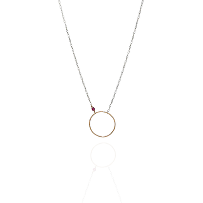 Heart Flame | Sterling Silver and Gold Necklace with Ruby
