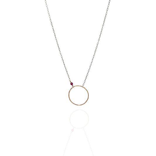 Heart Flame | Sterling Silver and Gold Necklace with Ruby