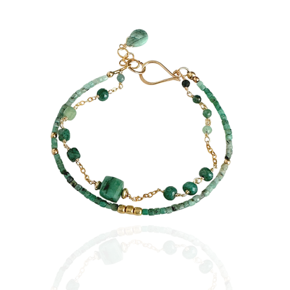 Steady & True – Emerald Gold-Filled Double Strand Bracelet