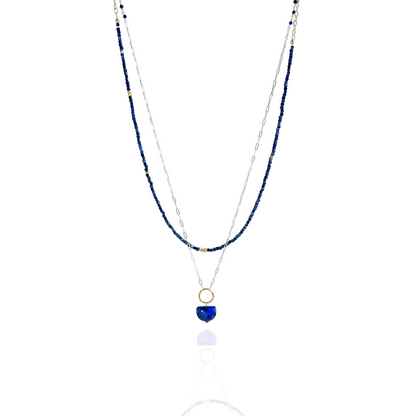 Anchored Harmony - Sterling Silver Layered Double Strand Lapis Necklace