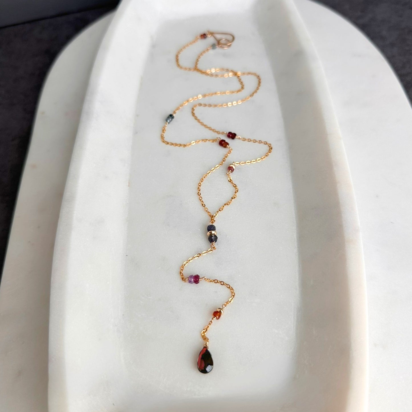 Beautiful Spirit | Gold-Filled Lariat with Sapphire, Iolite & Garnet