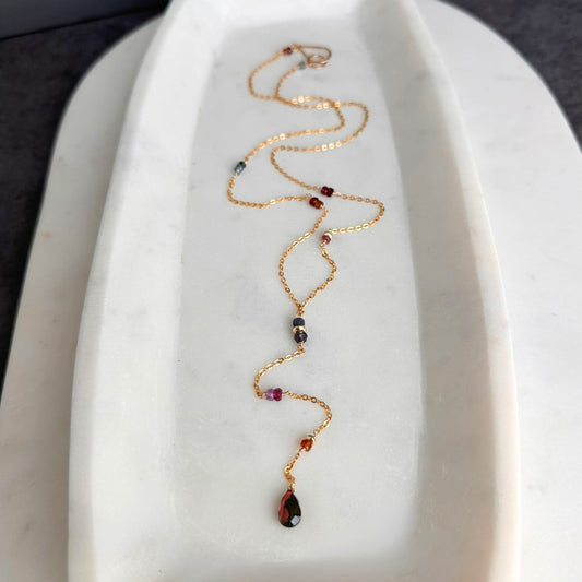 Beautiful Spirit | Gold-Filled Lariat with Sapphire, Iolite & Garnet