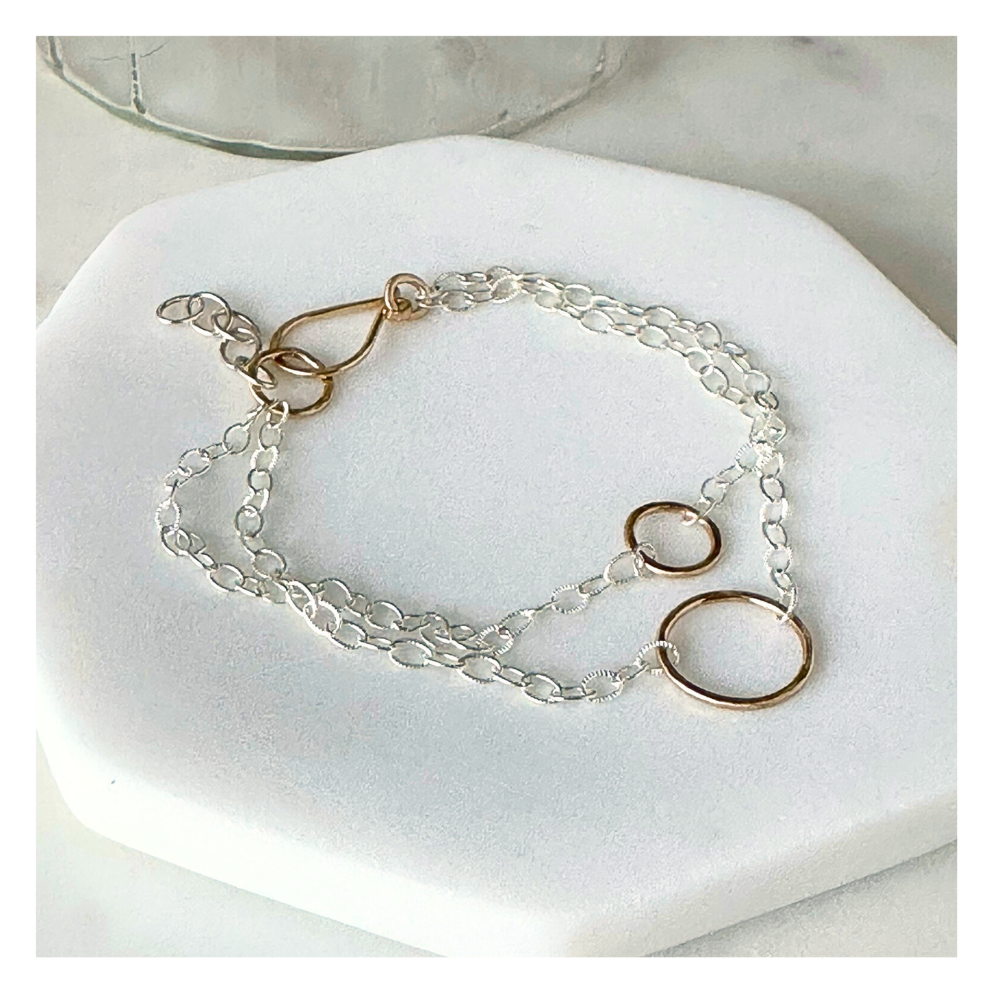 Connected to You — Double Sterling Silver Chain & Gold Hoops Bracelet