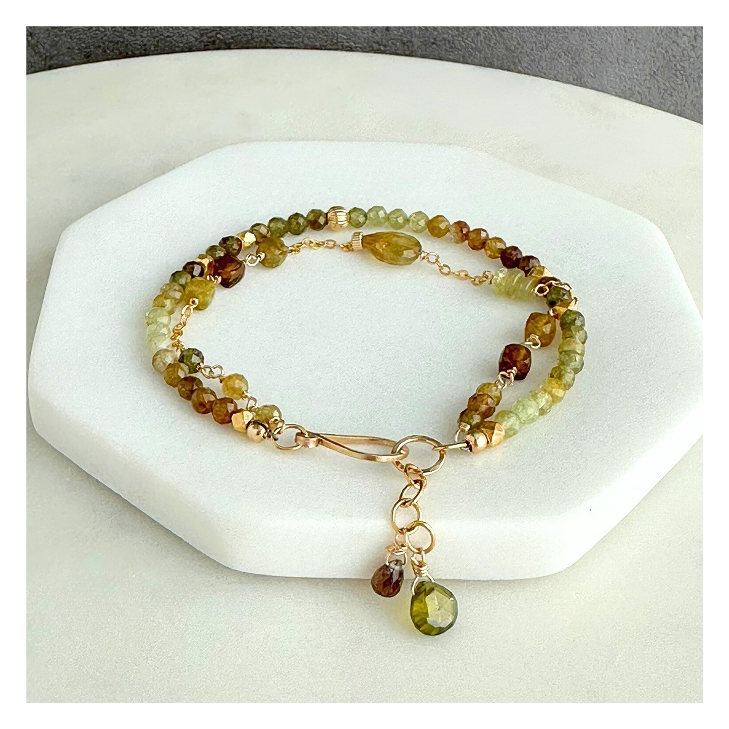 Watch Me Grow | Green Garnet & Gold-Filled Double Strand Bracelet