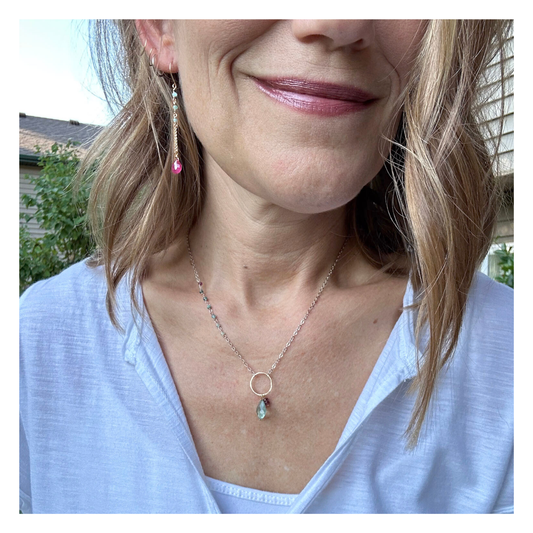 Heart Steady | Ruby & Blue Tourmaline Gold Chain Earrings