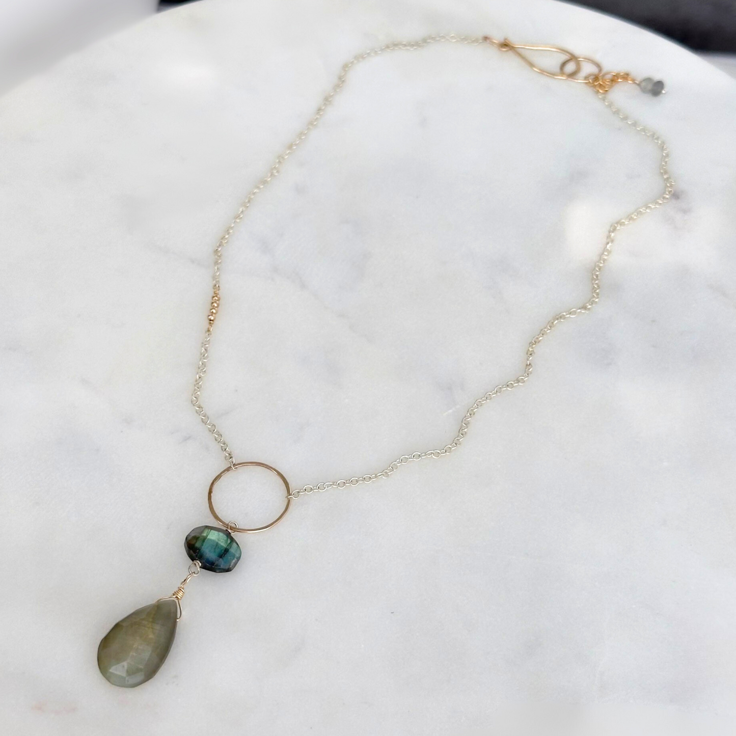 Elegant Insight - Labradorite & Cat’s Eye Lariat Necklace
