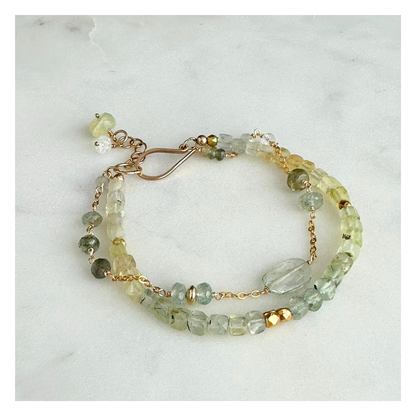Light & Balance – Moss Aquamarine & Prehnite Gold-Filled Bracelet