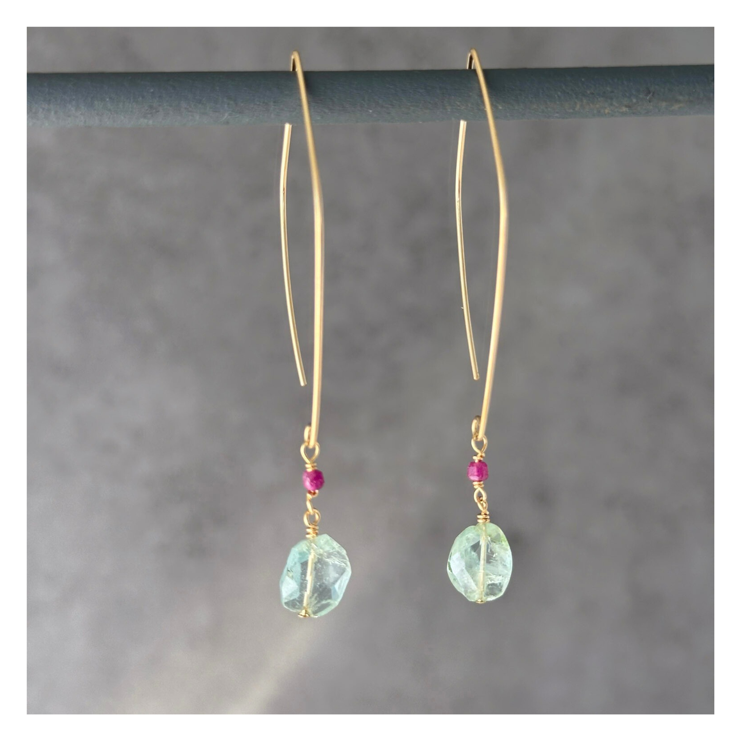 Ocean Light | Aquamarine & Ruby Gold Earrings
