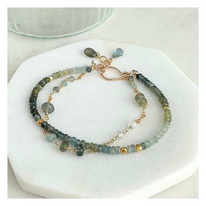 Moment of Zen – Moss Aquamarine Gold-Filled Double-Strand Bracelet