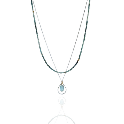 Ocean Blue - Layered Blue Tourmaline and Aquamarine Sterling Silver and Gold Necklace