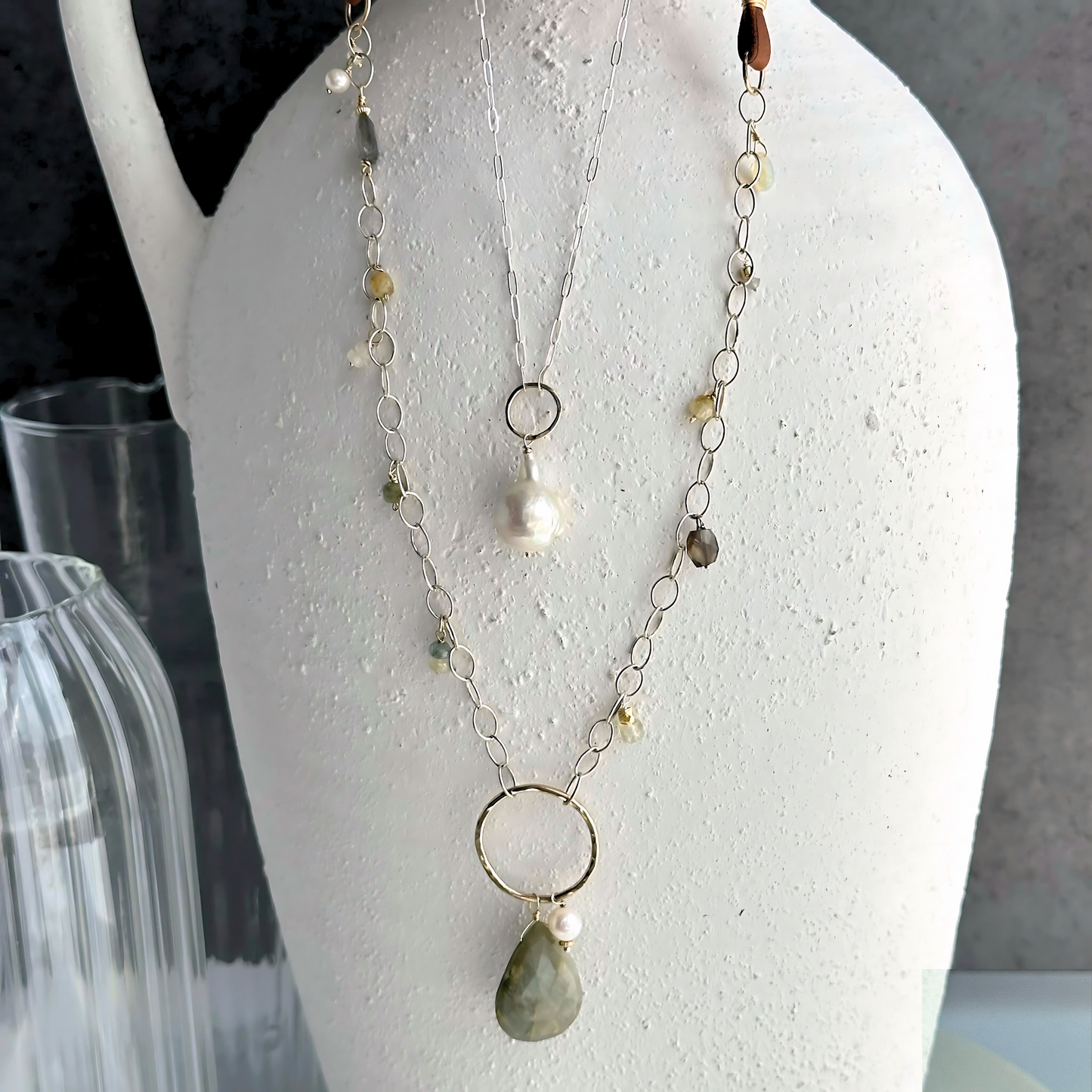 Eye of the Beholder - Boho Leather and Sterling Silver and Cat's Eye Necklace