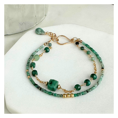 Steady & True – Emerald Gold-Filled Double Strand Bracelet