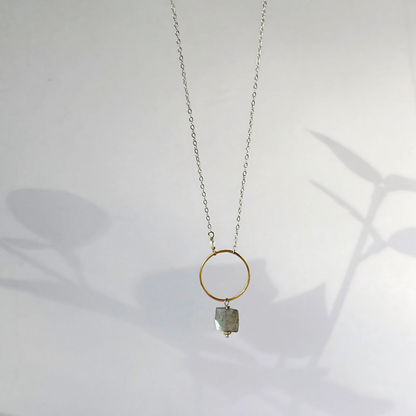 Radiant Balance - Sterling Silver, Labradorite and Pearl Hoop Necklace