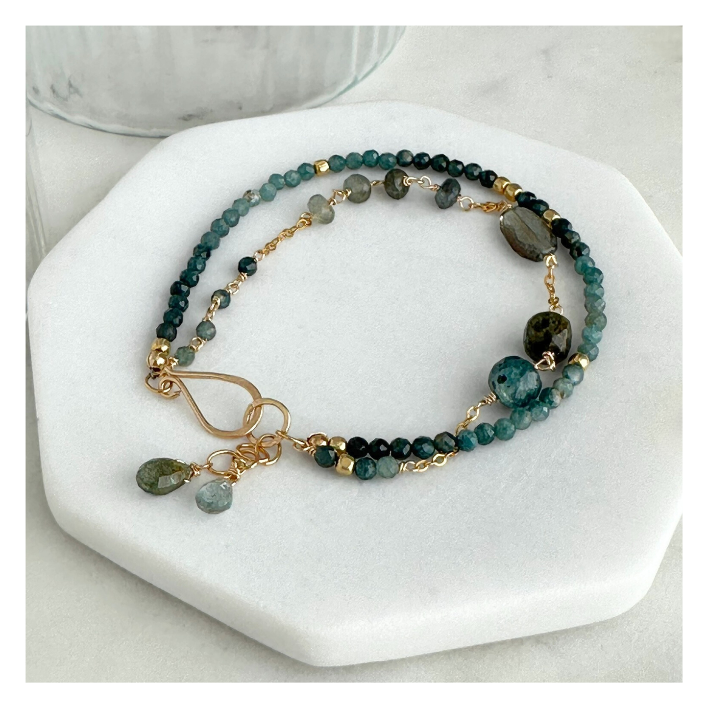 Tranquil Flow – Blue Tourmaline & Moss Aquamarine Double-Strand Bracelet