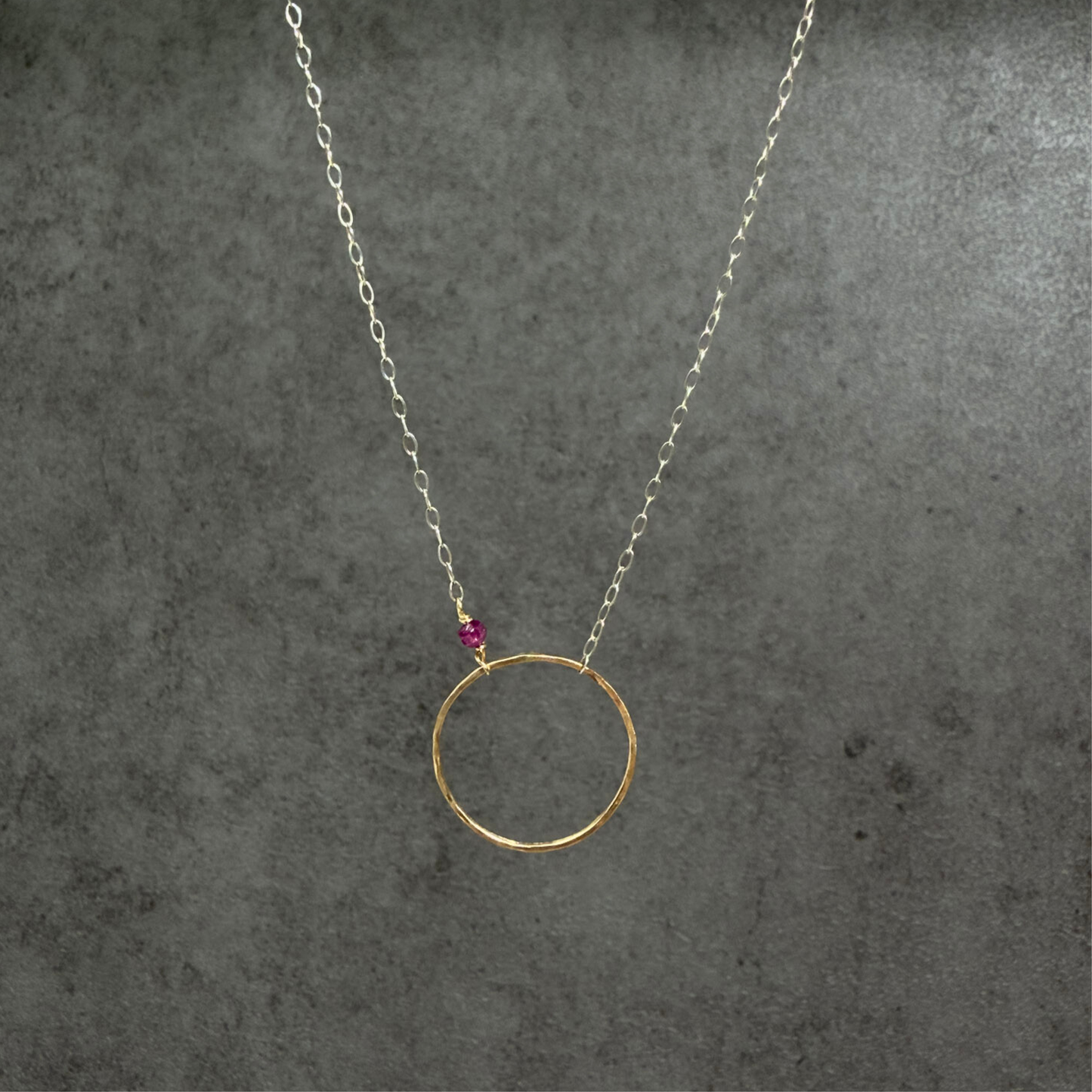 Heart Flame | Sterling Silver and Gold Necklace with Ruby