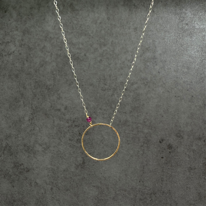 Heart Flame | Sterling Silver and Gold Necklace with Ruby