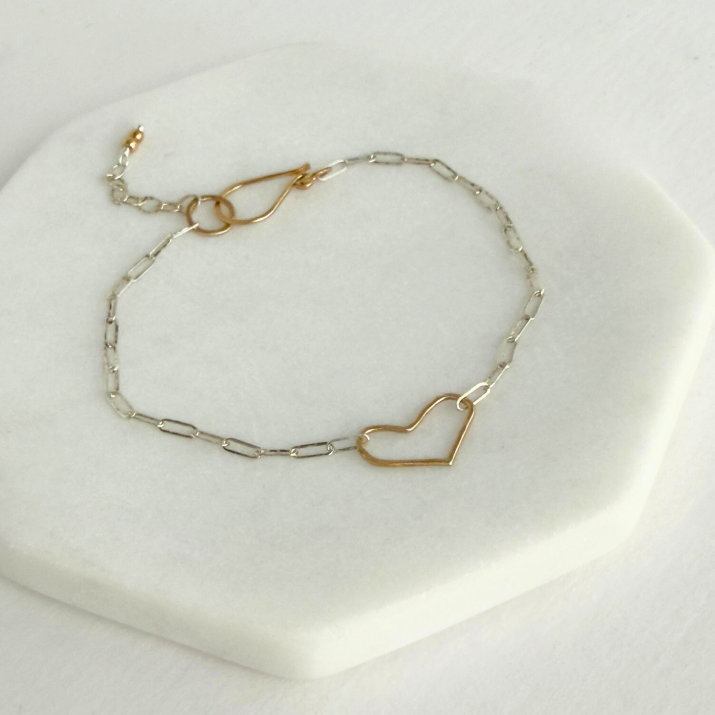 Always There | Tiny Sterling Silver and Gold Heart Bracelet