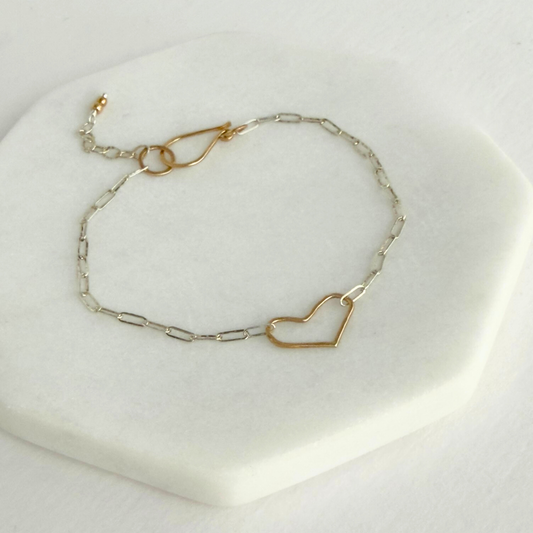 Always There | Tiny Sterling Silver and Gold Heart Bracelet