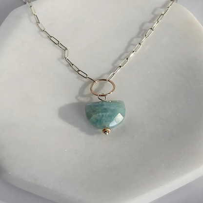 Ocean Serenity - Aquamarine Sterling Silver and Gold Hoop Necklace