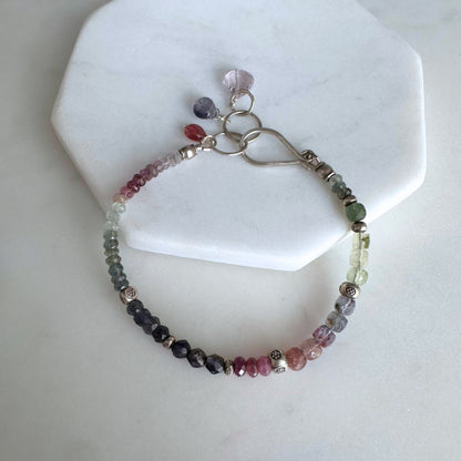 After the Rain | SS Purple Sapphire, Moss Aquamarine, Ruby, Prehnite, Amethyst & Pink Tourmaline Beaded Bracelet