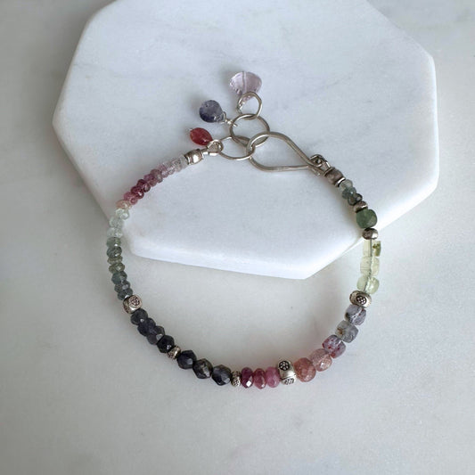 After the Rain | SS Purple Sapphire, Moss Aquamarine, Ruby, Prehnite, Amethyst & Pink Tourmaline Beaded Bracelet