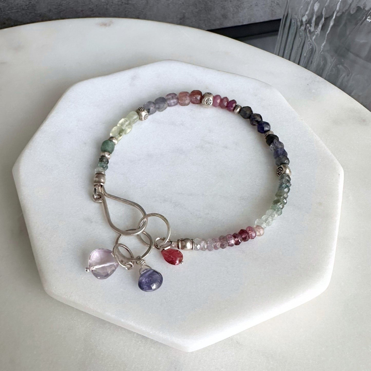After the Rain | SS Purple Sapphire, Moss Aquamarine, Ruby, Prehnite, Amethyst & Pink Tourmaline Beaded Bracelet