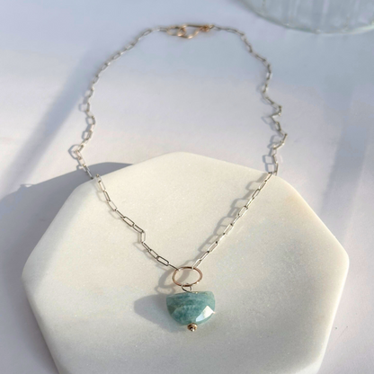 Ocean Serenity - Aquamarine Sterling Silver and Gold Hoop Necklace