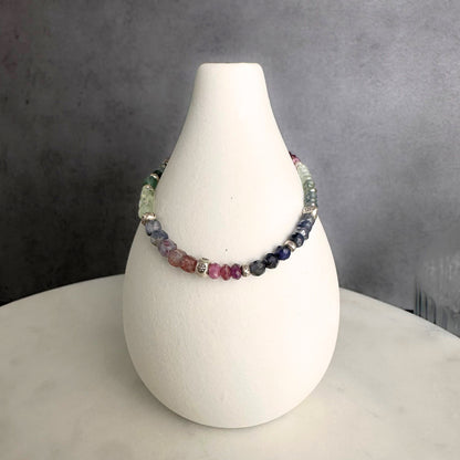After the Rain | SS Purple Sapphire, Moss Aquamarine, Ruby, Prehnite, Amethyst & Pink Tourmaline Beaded Bracelet